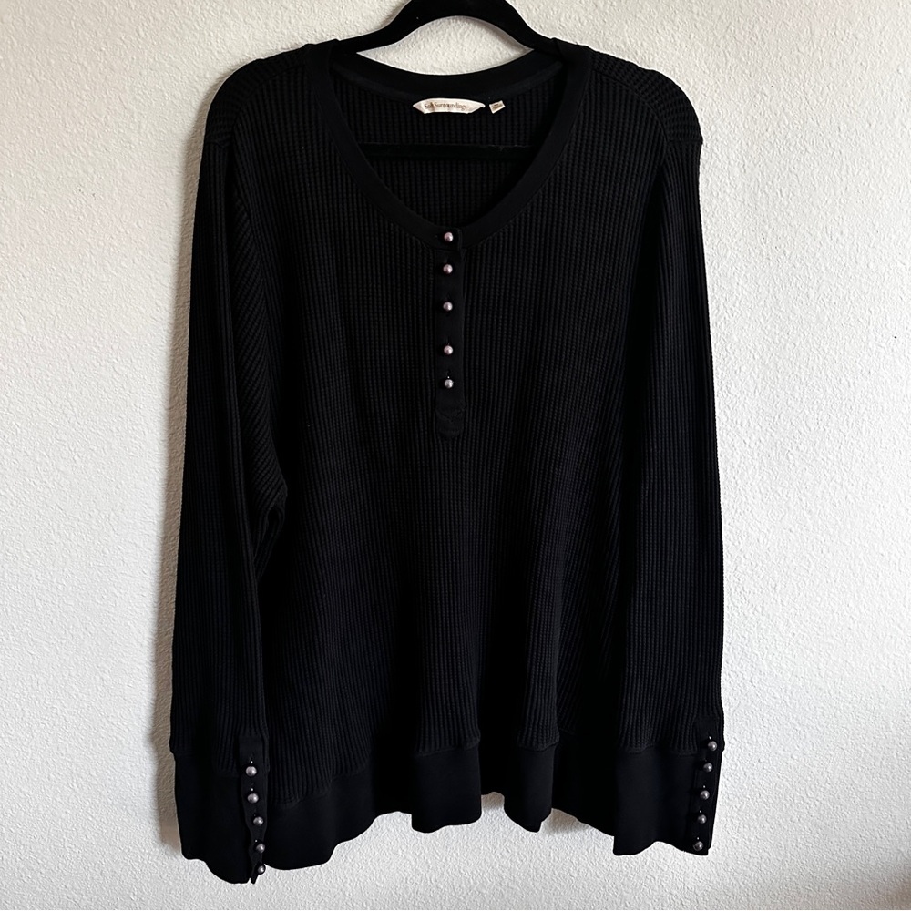 Soft Surroundings Black Henley Long Sleeve